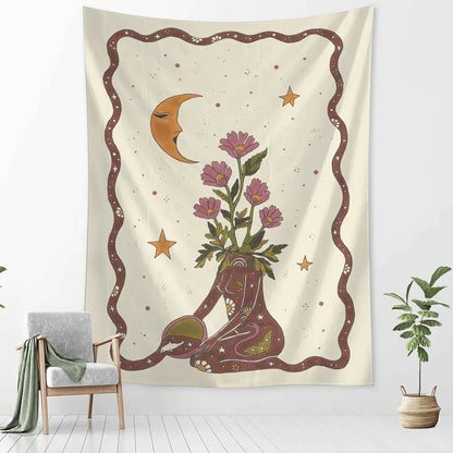 Tapiz de pared DecorBites™ con diseño de tarot y astrología de chica botánica para decoración boho wicca