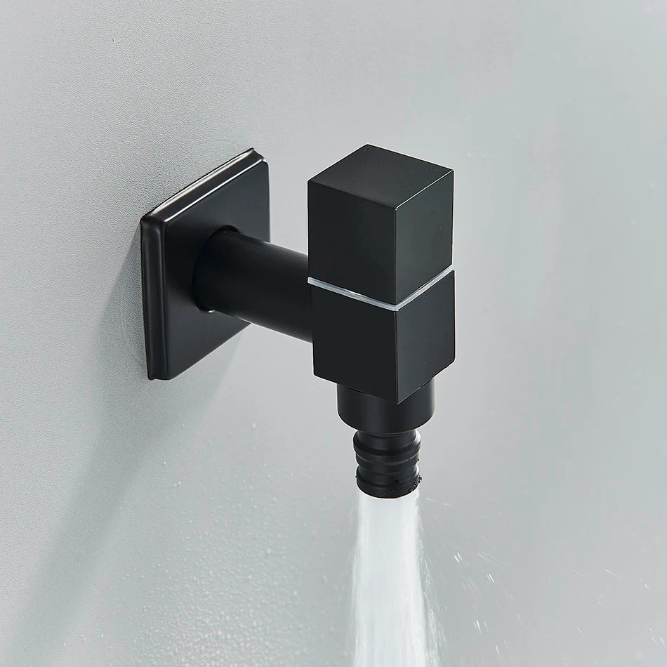 DecorBites™ Black Brass Wall Mounted Washing Machine Faucet for Outdoor Use