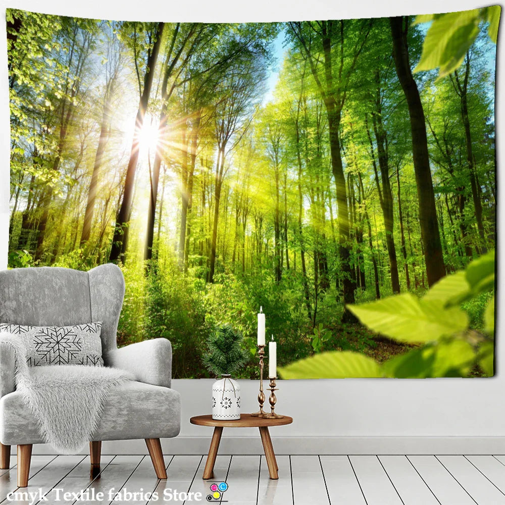 Decobites Bamboo Forest Pigeon Path Tapestry: Hippie Psychedelic Wall Hanging for Natural Home Decor