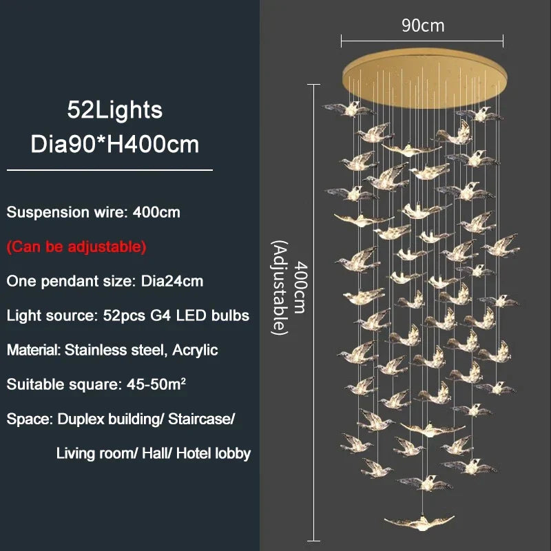 DecorBites™ Bird Design LED Chandelier for Luxury Living Room and Restaurant