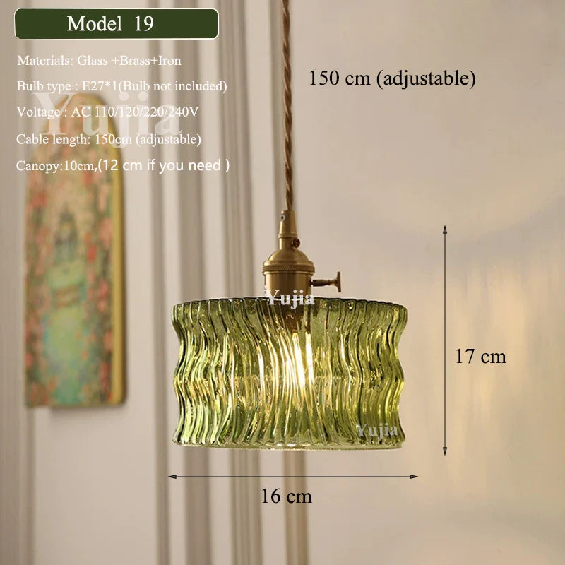 Vintage Green Glass Pendant Light With Brass Finish