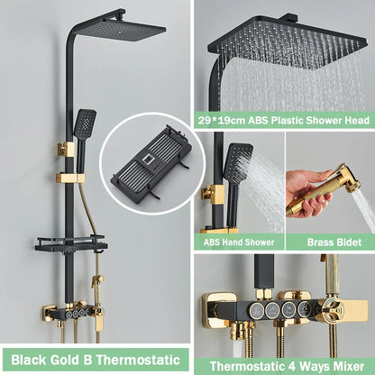 DecorBites™ Gold Thermostatic Shower Faucet Set: Smart Digital Mixer, Wall Mounted Rainfall System