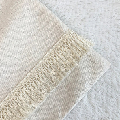 DecorBites™ Boho Style Beige Linen Cushion Cover with Tassels for Home Decor