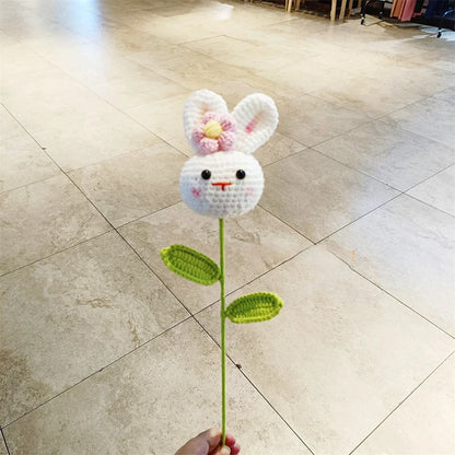 DecorBites™ Knitted Sunflower & Rabbit Bouquet: Handmade Crochet DIY Home Decor & Gift