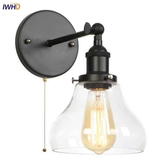 DecorBites™ Black Iron LED Wall Lights Industrial Pull Chain Switch Bedroom Dining Room Loft