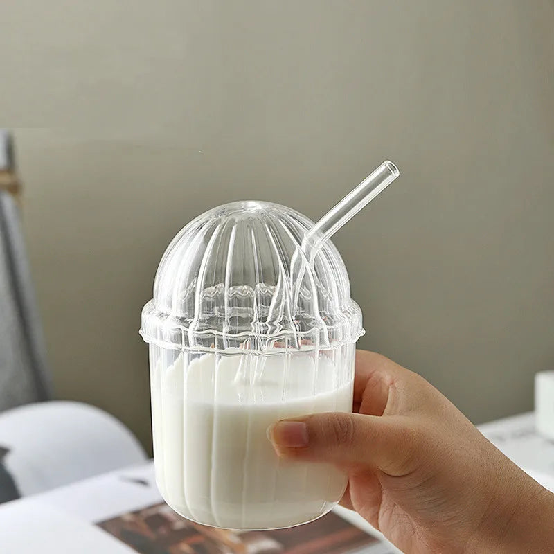 DecorBites™ Clear Glass Bobo Cup Set with Glass Straw and Cover