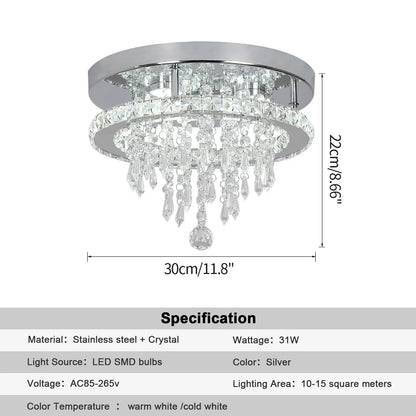 DecorBites™ Crystal LED Ceiling Chandelier: Remote Dimming Round Lamp for Luxury Home Decor