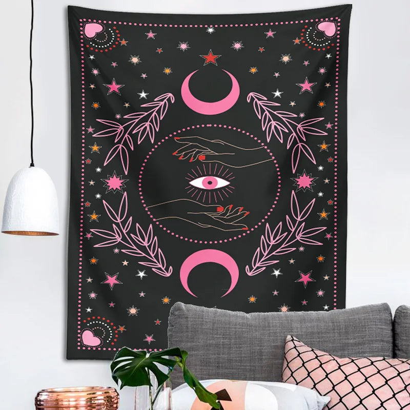 Decobites Moon Eye Botanical Hippie Tapestry Wall Hanging BoHo Home Decor Trippy Print Tapestry