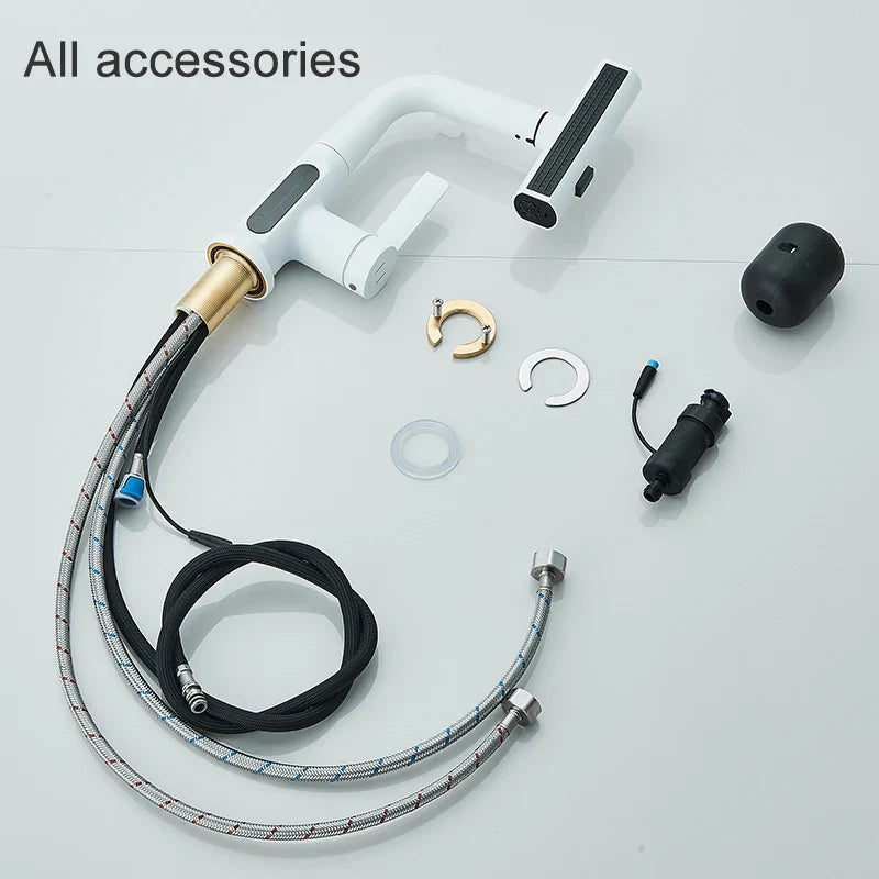 DecorBites™ Digital Display Basin Faucet with 3-Way Nozzle: Pull Out, Rainfall Stream, Hot Cold Mixer