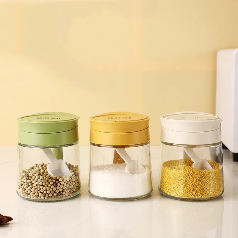 DecorBites™ Glass Seasoning Jar with Spoon, Flip-Top Salt Shaker Kitchen Set