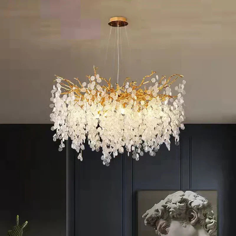 DecorBites™ Gold Aluminium Crystal Chandelier for Elegant Dining Room Lighting