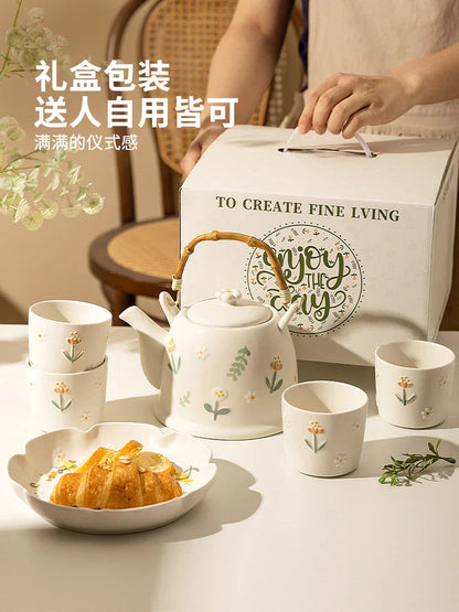 DecorBites™ Daisy Teapot Set: New Wedding Gift Souvenir Tea Set in Branded Gift Box