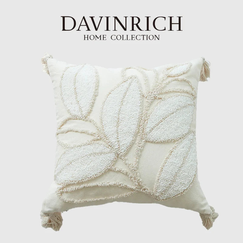 DecorBites™ Boho Leaf & Geometry Tufted Cushion Cover with Tassels: Modern, Soft Woven Decor