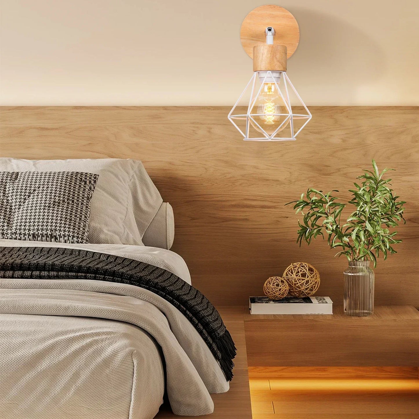 Decorbites™ Aplique de Pared de Madera LED Industrial E27 Lámpara de Mesa Retro Vintage para Interiores