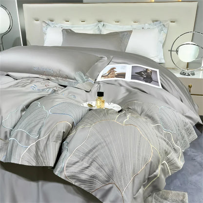 DecorBites™ 1200TC Embroidery Egyptian Cotton Bedding Set 4pcs King Queen Solid Sheet Duvet Cover