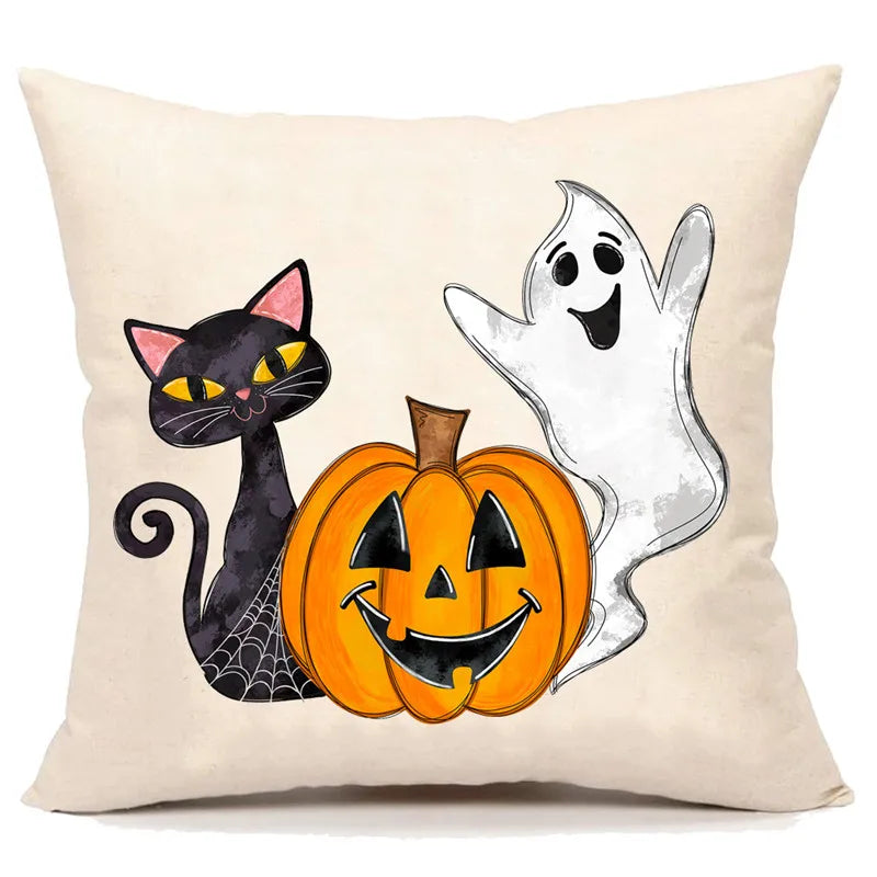 Funda de cojín de lino Decorbites™ de Halloween para la decoración del salón y el sofá - Truco o trato