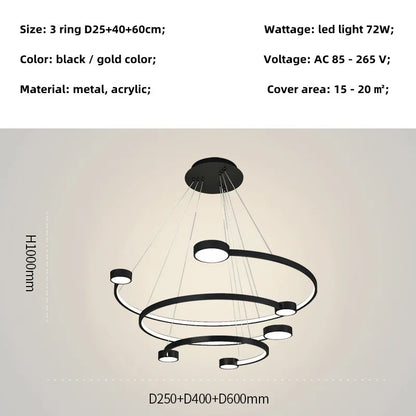 DecorBites™ LED Ring Chandelier: Modern Nordic Hanging Light for Dining, Living Room, and Lobby
