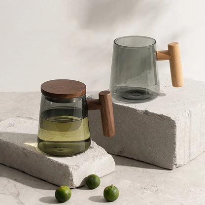 Juego de tazas de té de vidrio DecorBites™ con asa de madera para té Pu-erh, estilo Kung Fu, resistentes al calor