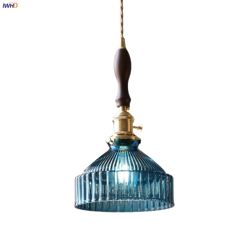 DecorBites™ LED Pendant Lights with Blue Glass & Brass Knob Switch for Modern Home Decor