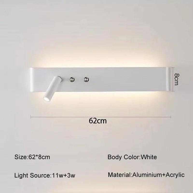 مفتاح إضاءة حائط LED طويل من DecorBites™ بقوة 8 وات/20 وات، تركيبات من الألومنيوم لغرفة المعيشة وغرفة النوم.