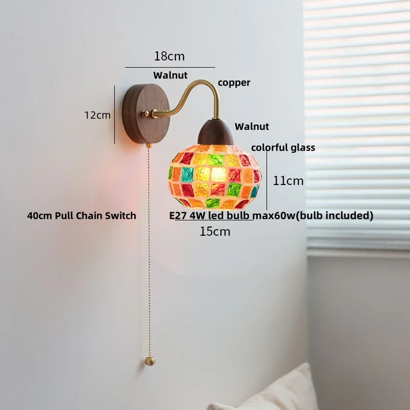 DecorBites™ LED Tiffany Style Wall Lights Pull Chain Sconce Colorful Glass Stair Fixture