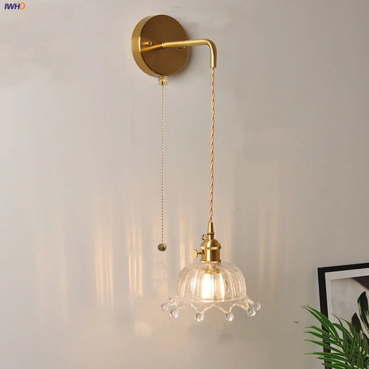 DecorBites™ Clear Glass LED Wall Lights with Adjustable Pull Chain Switch