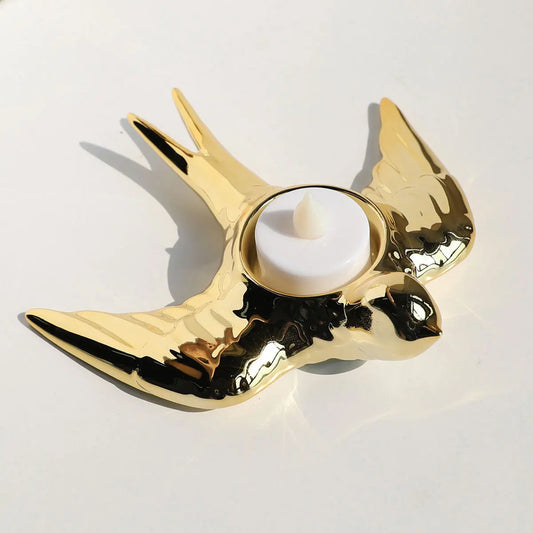 DecorBites™ Golden Bird Ceramic Candle Holder Tray Wedding Decoration