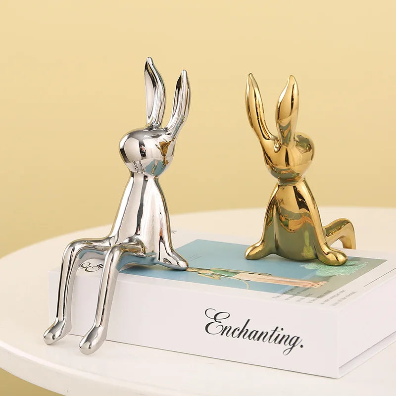 DecorBites™ Gold Rabbit Ceramic Ornaments for Home & Office Decor
