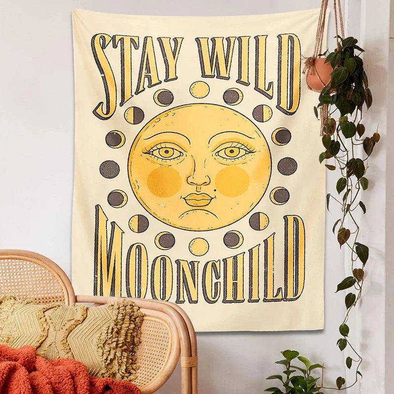 Decobites Moon Phase Wall Hanging: Boho Sun Moon Room Decor Mural