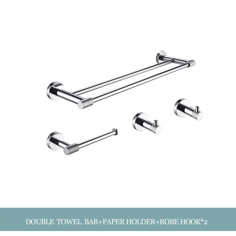 DecorBites™ Bathroom Essentials Set: Towel Bar, Toilet Paper Holder, Bathrobe Hook, Soap Dish, Toilet Brush