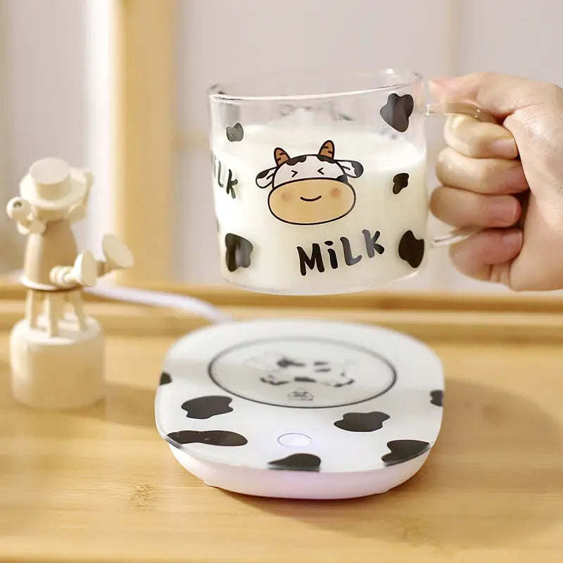 كوب زجاجي بنقشة بقرة من DecorBites™ سعة 13.5 أونصة مع غطاء ملعقة لسكن الطلاب