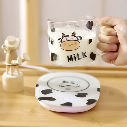 كوب زجاجي بنقشة بقرة من DecorBites™ سعة 13.5 أونصة مع غطاء ملعقة لسكن الطلاب