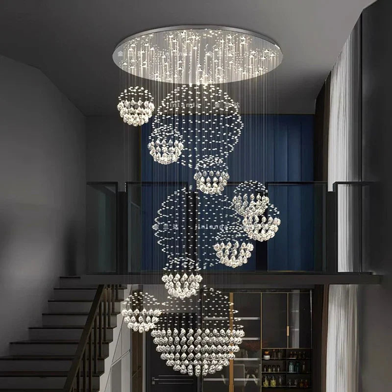 DecorBites™ Crystal Chandelier Stair Pendant Lamp Living Room Lighting