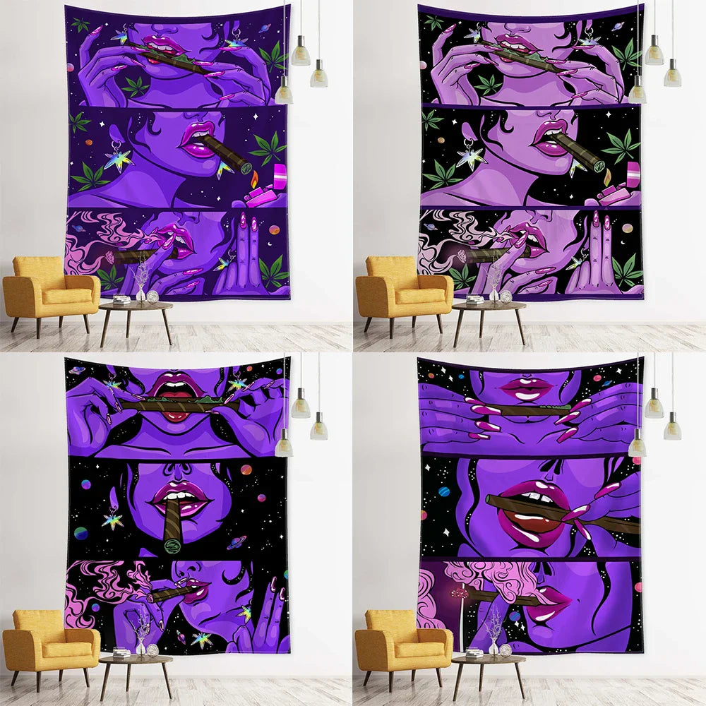 Psychedelic Fluorescent Portrait Tapestry by Decobites for Bohemian Home Decor