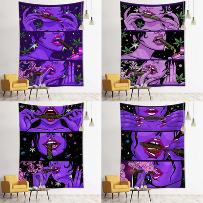 Psychedelic Fluorescent Portrait Tapestry by Decobites for Bohemian Home Decor