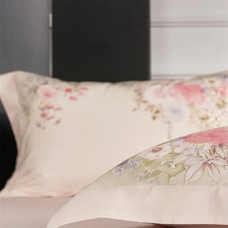 Decobites Flowers Pattern 1000TC Egyptian Cotton Luxury Bedding Set & Silk Duvet Cover