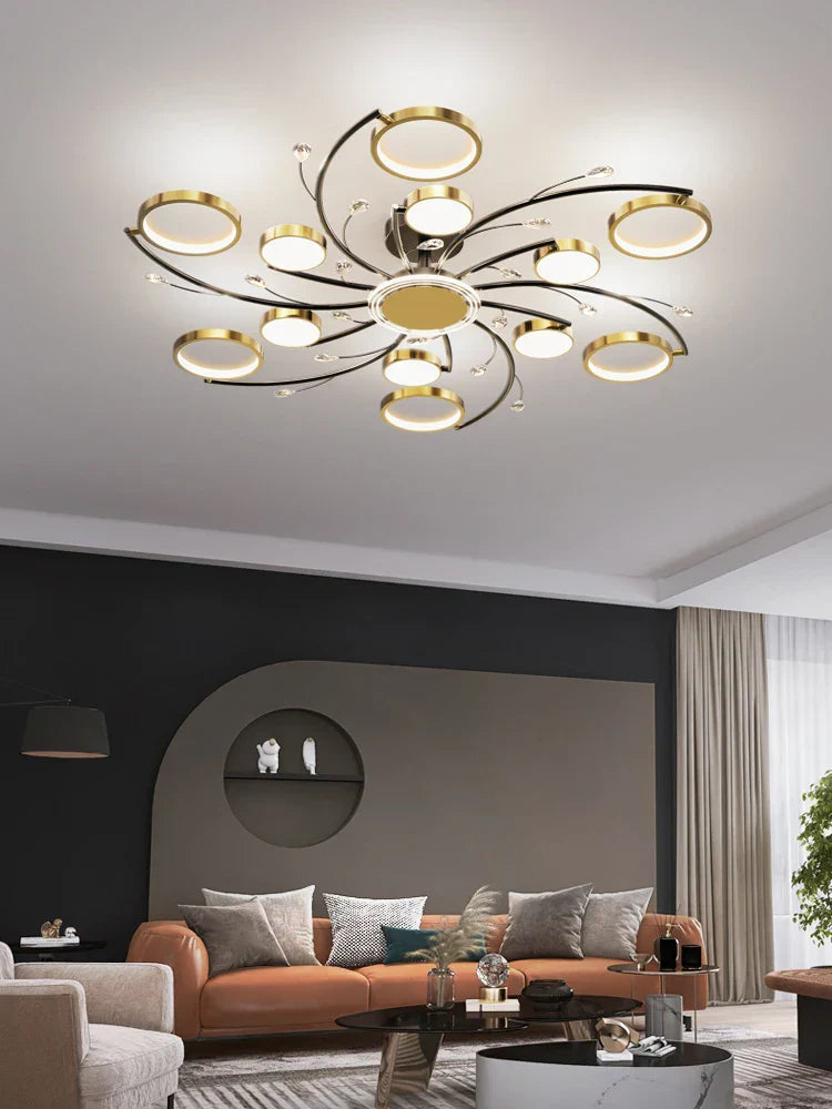 DecorBites™ Gold Aluminum LED Chandelier with K9 Crystal, Luxury Pendant Lights for Home Décor