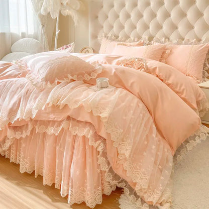 Decobites Pink Princess Style Bedding Set: Duvet, Bedskirt, Bedspread, Pillowcases