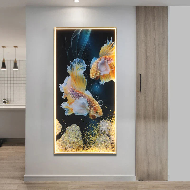 DecorBites™ Gold Fish LED Picture Wall Light for Home Decor & Bedroom Aisle