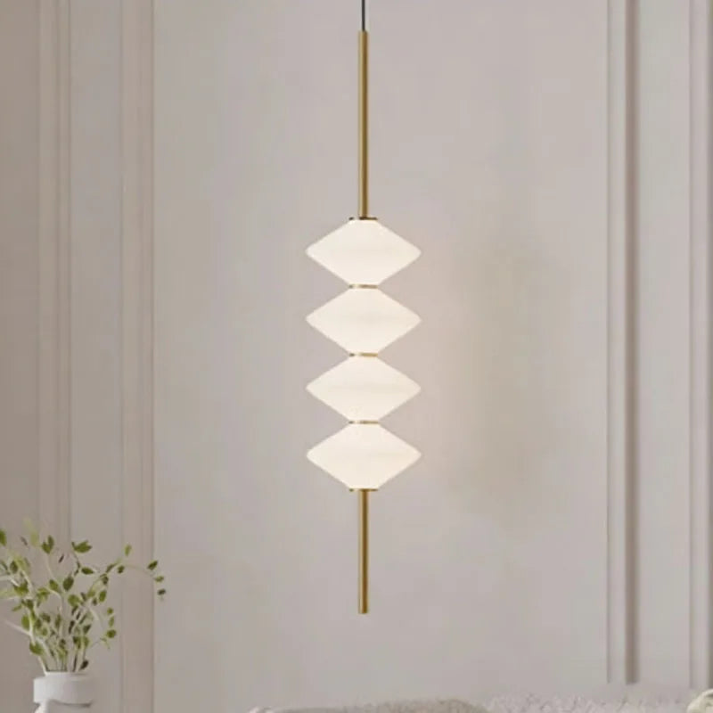 Art Deco White Glass Pendant Light With Gold Metal Wire