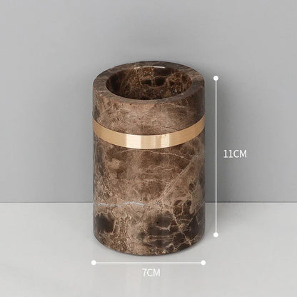 DecorBites™ Emperador Dark Marble Bathroom Set: Toothbrush Holder, Soap Dispenser, Luxury Accessories