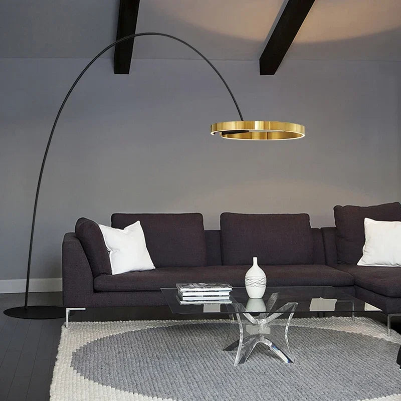 DecorBites™ Grote Dimbare Gouden Koperen Zwarte LED Vloerlamp para Woonkamer en Hotel