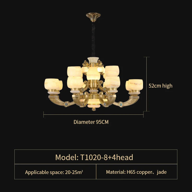 DecorBites™ Chinese Jade Chandelier: Elegant All-Copper Lighting for Living Room, Bedroom, Dining Hall