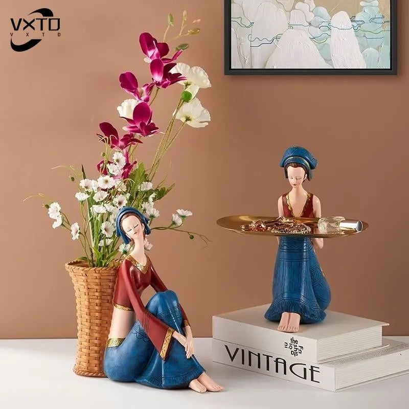 DecorBites™ Adornos de resina para bandeja de almacenamiento con forma de niñas, manualidades para decoración del hogar y figuras para escritorio.