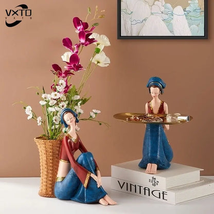 DecorBites™ Adornos de resina para bandeja de almacenamiento con forma de niñas, manualidades para decoración del hogar y figuras para escritorio.