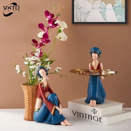 DecorBites™ Cute Girls Storage Tray Resin Ornaments, Home Decor Crafts & Office Desk Figurines