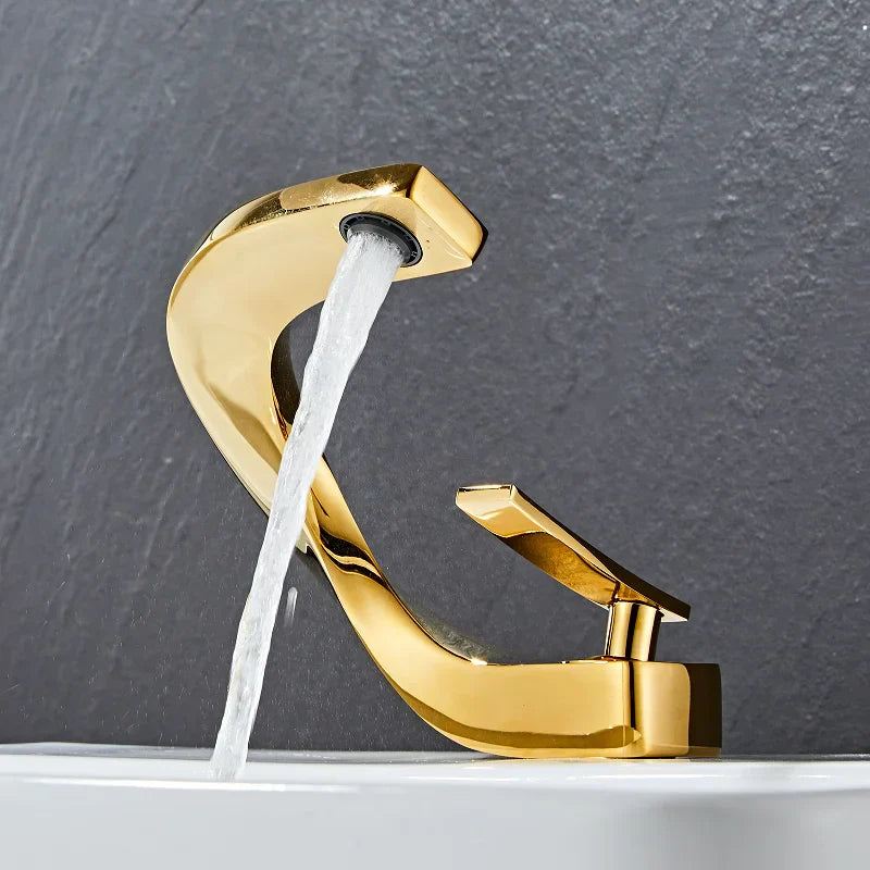 DecorBites™ Gold Bathroom Faucet | Deck Mounted Sink Tap | Hot and Cold Basin Mixer