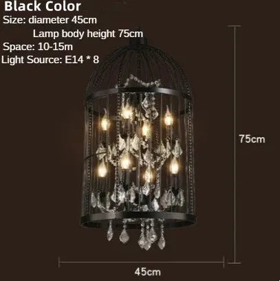 DecorBites™ Iron Birdcage Crystal Chandelier: Spherical Pendant Light for Home Decor