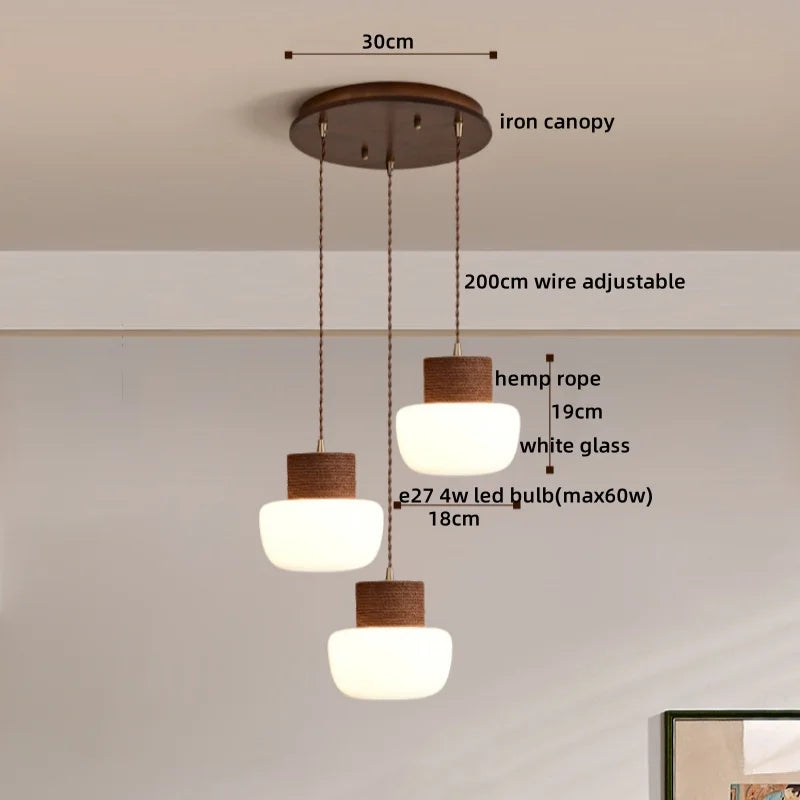 Nordic Glass Pendant Light 3-Head Stone Shade