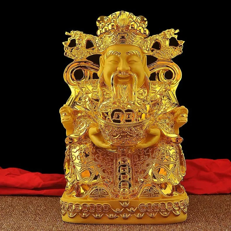 DecorBites™ Gold God of Wealth Statue: Fengshui Home Decor Sculpture for Entrance & Living Room